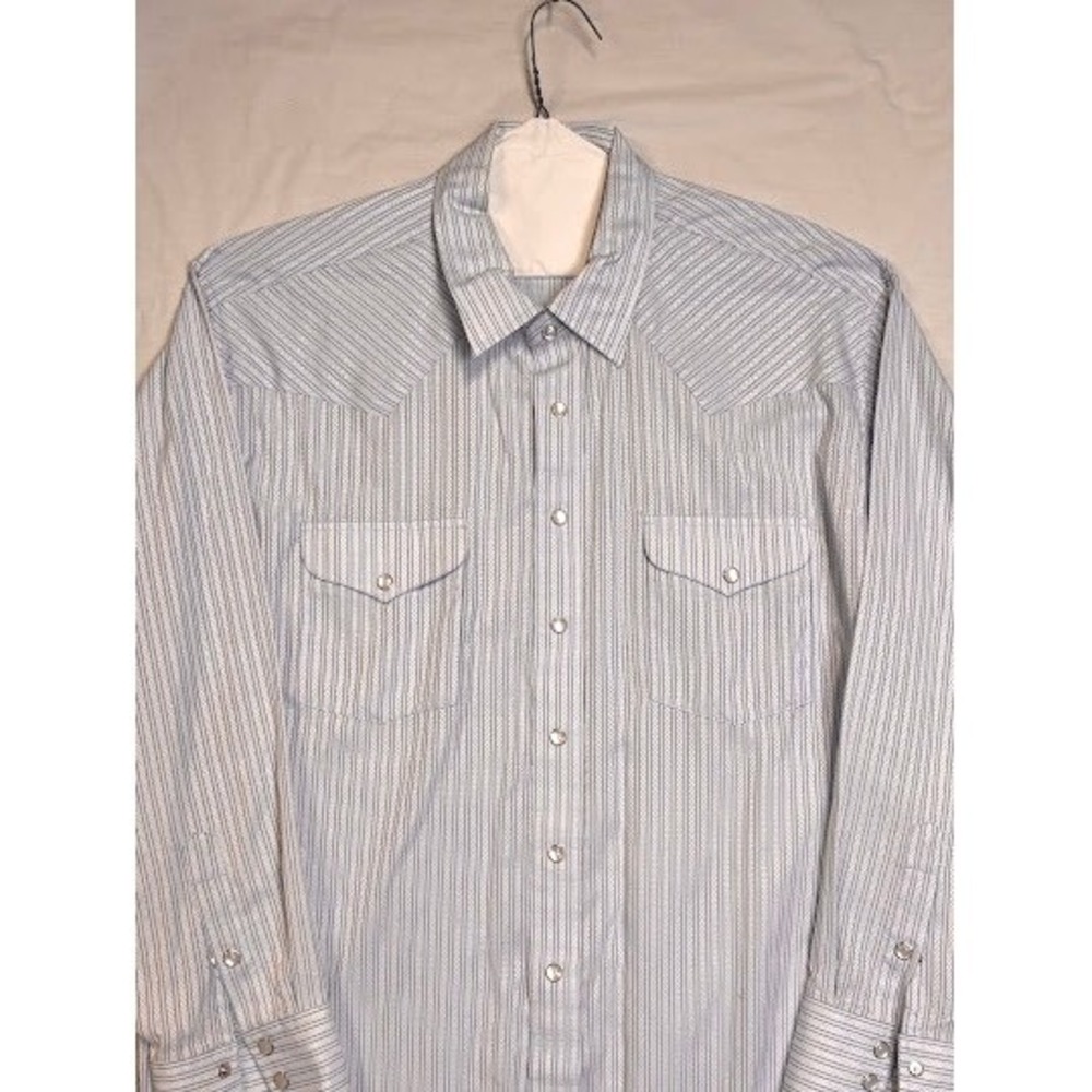 Panhandle Slim Mens XL Blue White Striped Western Pearl Snap Shirt 30S7704